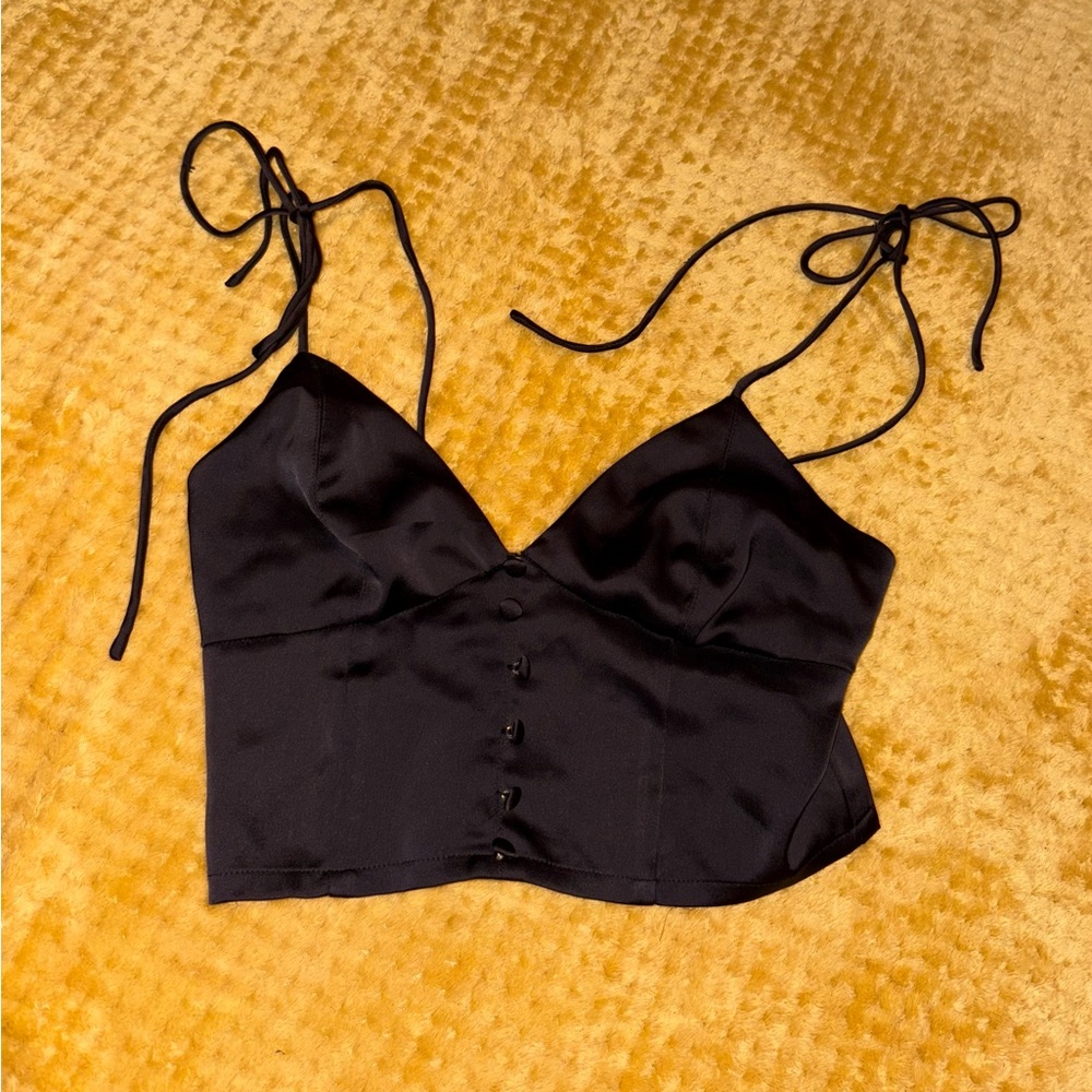 Urban Outfitters Black Satin Tie-Strap Crop Cami